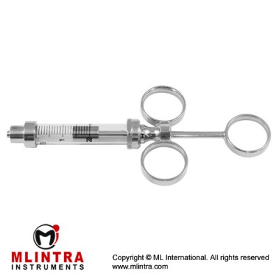 3 Ring Hypodermic Syringe Glass Barrel - With Luer Lock Connection - Moveable Rings Stainless Steel, Capacity 5 ml